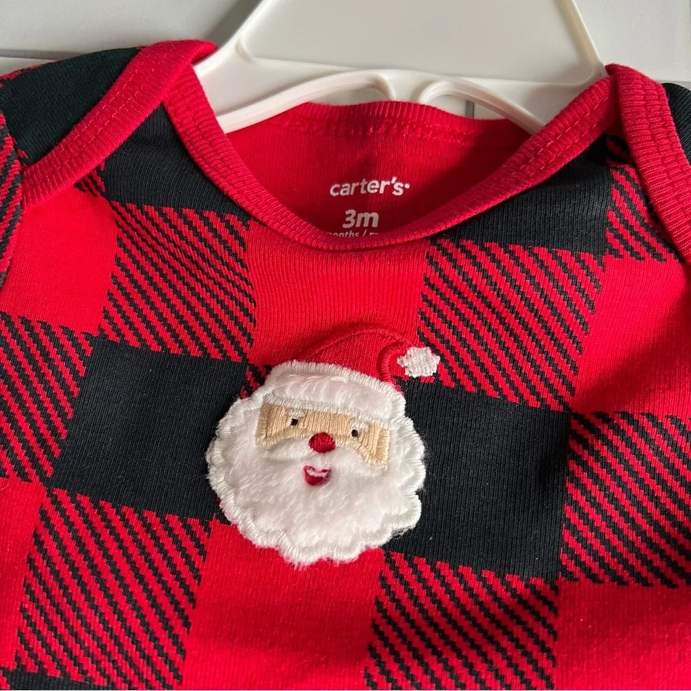 3M🎅🏻 Carter’s Santa Buffalo Check Plaid Pajama Outfit Set *NEW WITH TAGS*